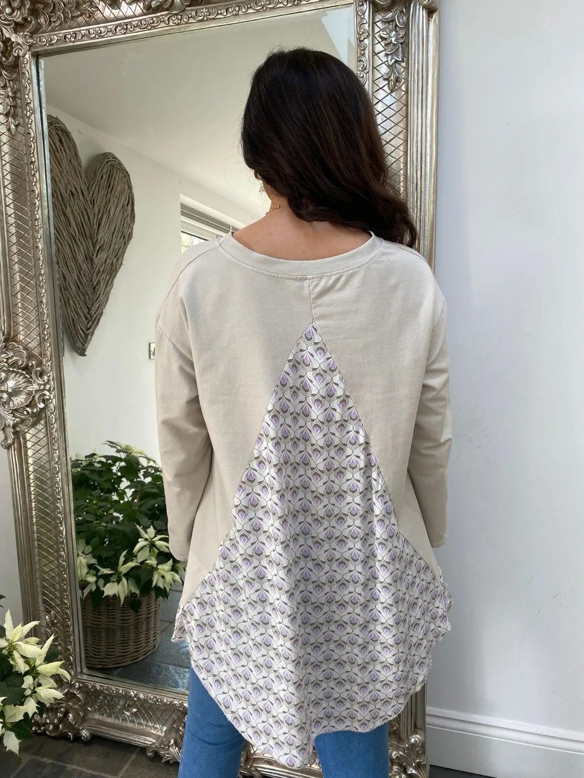 Patterned Back Scoop Neck Top Rose