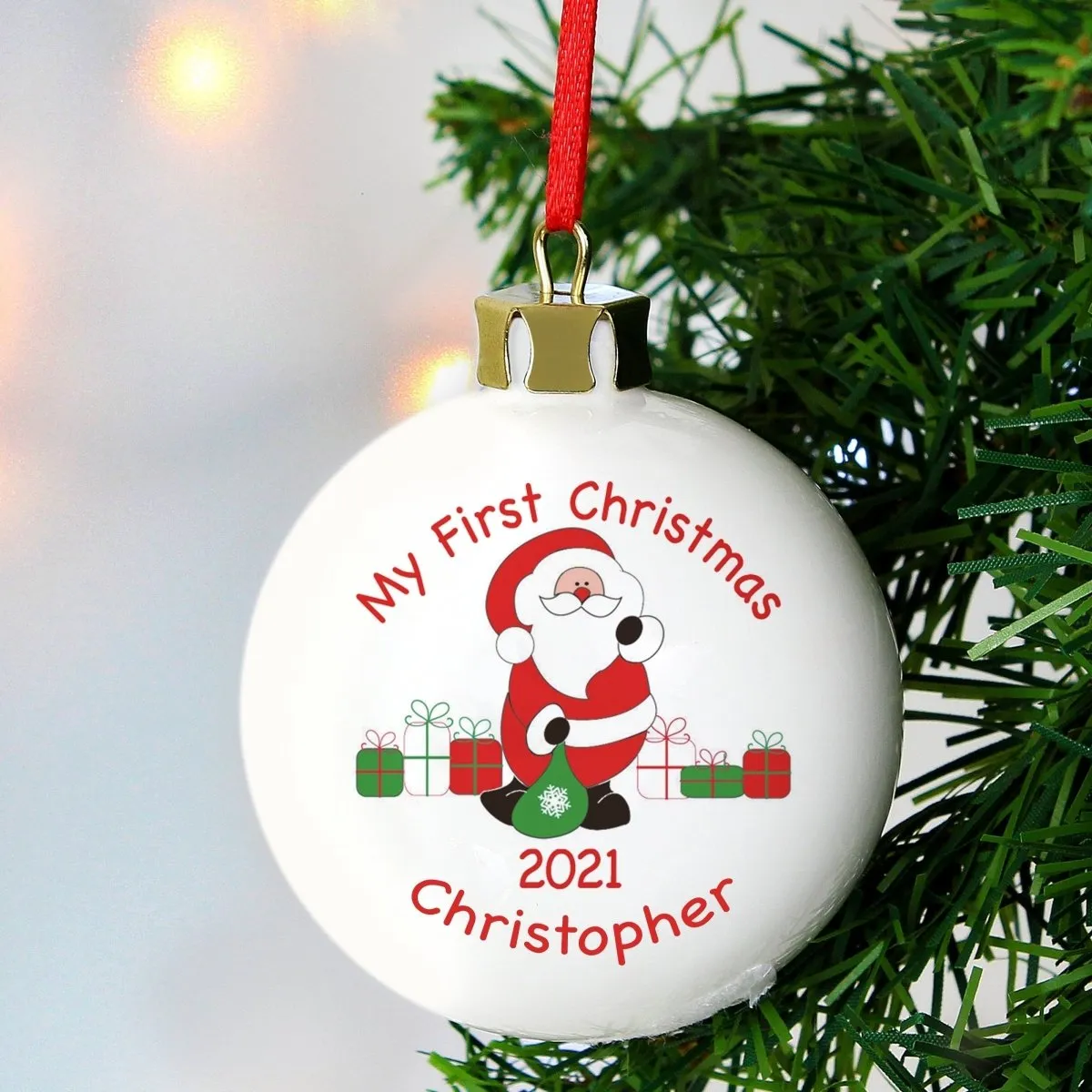 Personalised Santa with Presents Bauble