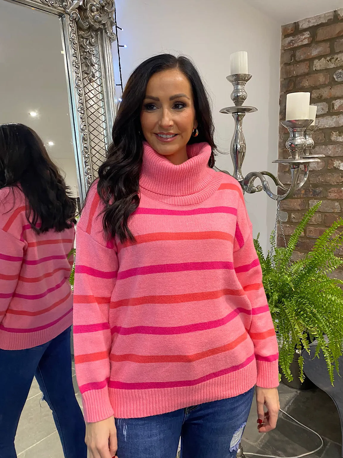 Pink Stripe Roll Neck Jumper Yasmin