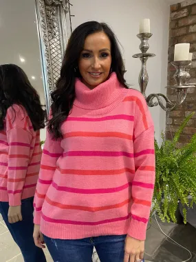 Pink Stripe Roll Neck Jumper Yasmin