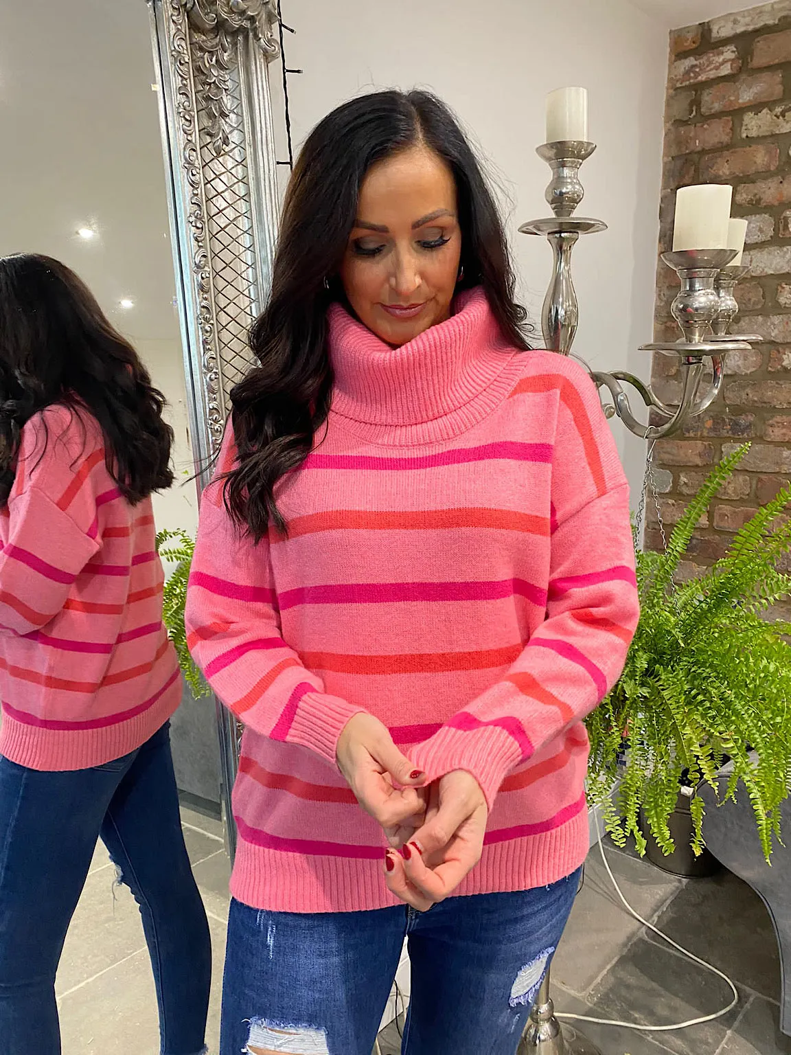 Pink Stripe Roll Neck Jumper Yasmin