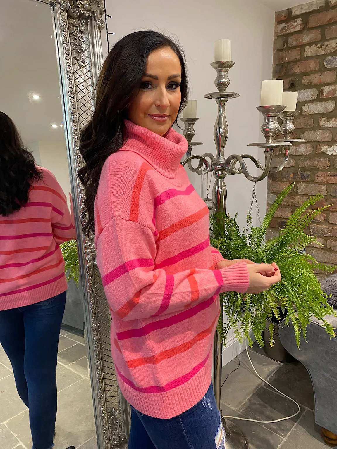 Pink Stripe Roll Neck Jumper Yasmin