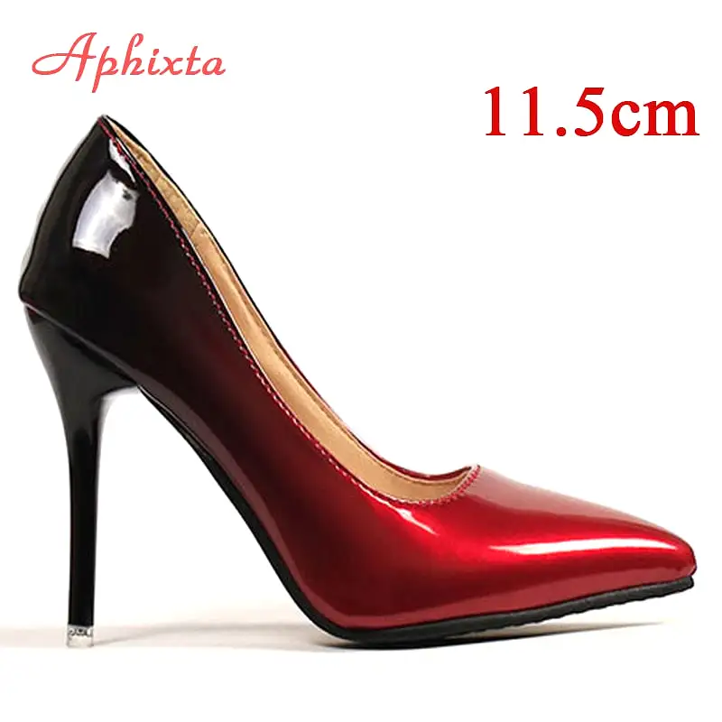 Pointed Toe Women Thin Heel Shoes 10cm Heels Pointed Toe Patent Leather Wedding Party Shoes Woman Big Size 48