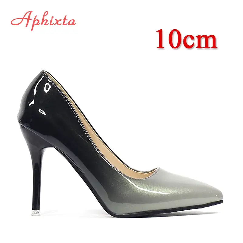 Pointed Toe Women Thin Heel Shoes 10cm Heels Pointed Toe Patent Leather Wedding Party Shoes Woman Big Size 48