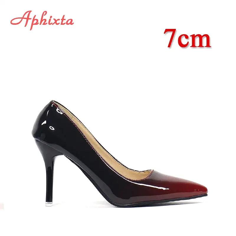 Pointed Toe Women Thin Heel Shoes 10cm Heels Pointed Toe Patent Leather Wedding Party Shoes Woman Big Size 48