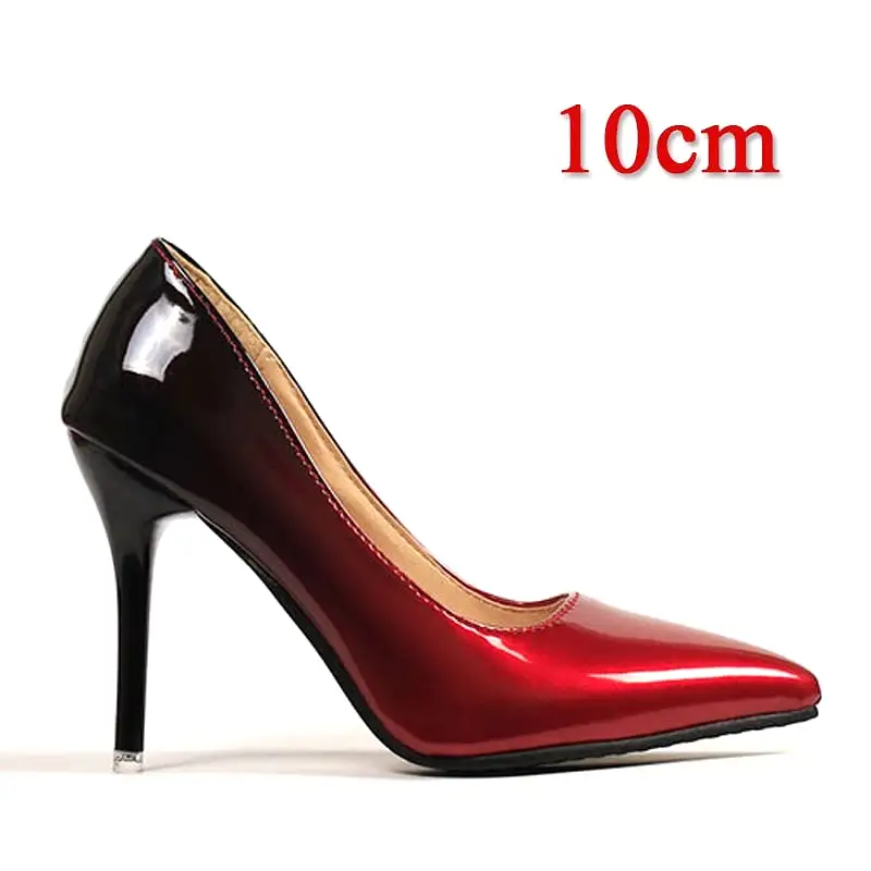 Pointed Toe Women Thin Heel Shoes 10cm Heels Pointed Toe Patent Leather Wedding Party Shoes Woman Big Size 48