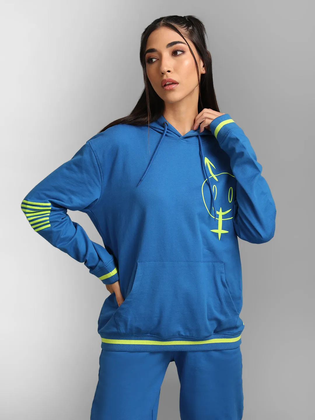 Printed Unisex Hoodie With Neon Rib