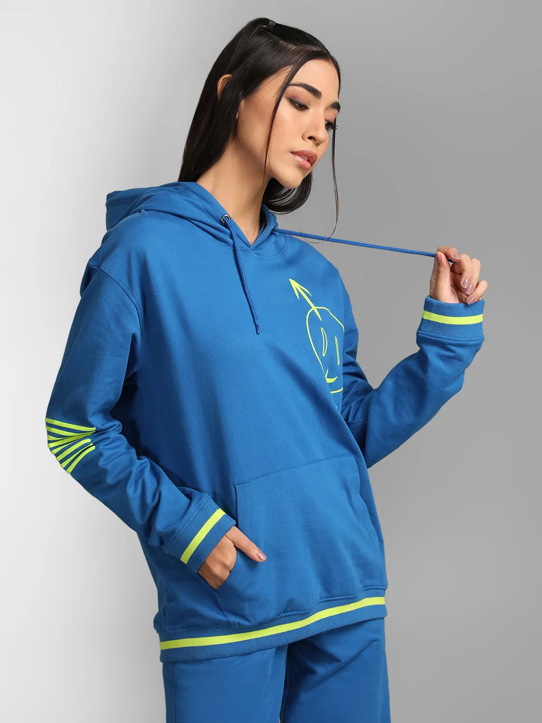 Printed Unisex Hoodie With Neon Rib