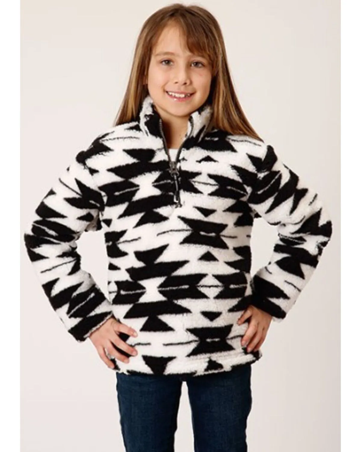 Product Name:  Roper Girls' Southwestern Print Fuzzy Polar Fleece Pullover