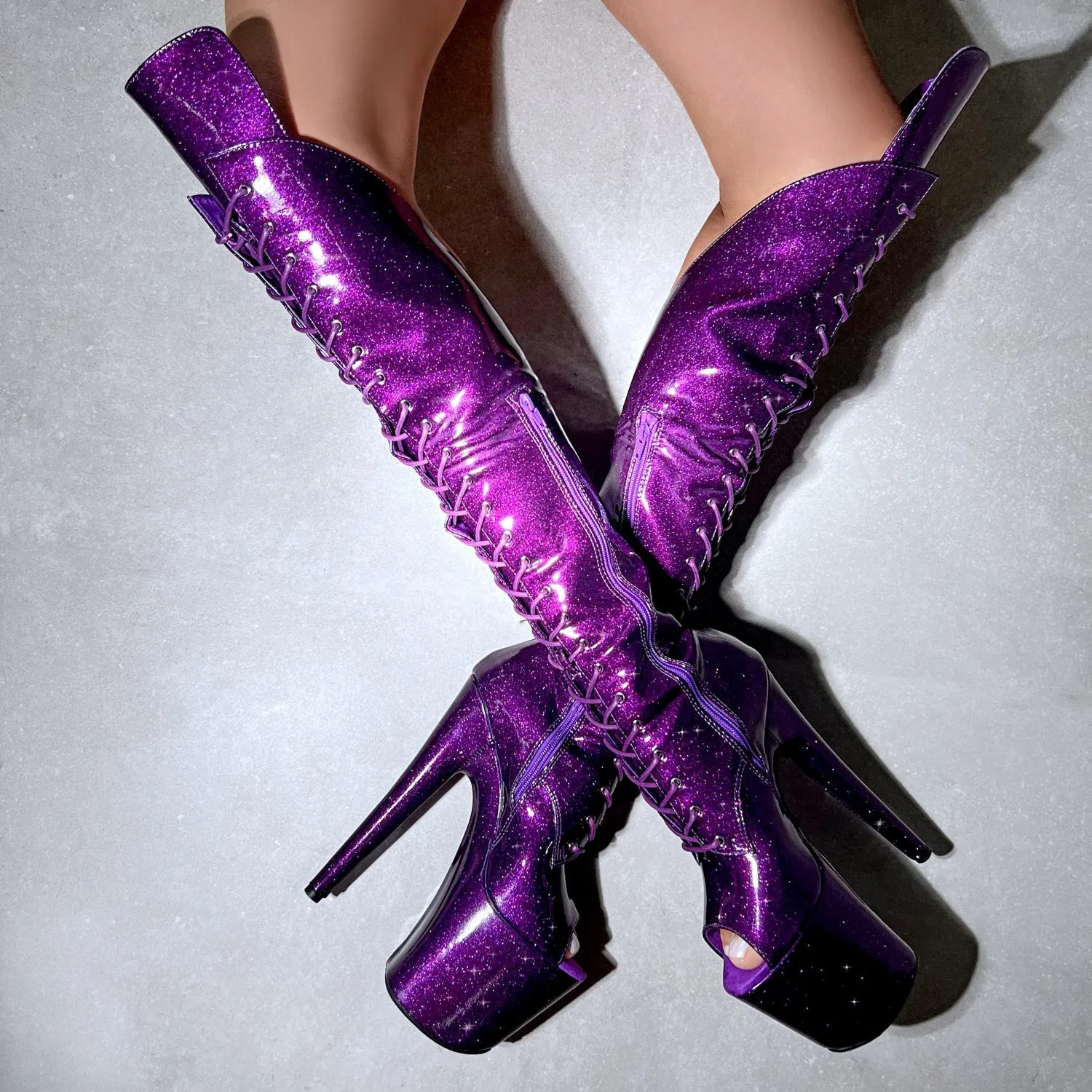 Purple Rain Open Toe Over Knee Boot - 8 INCH - New Style - Check description