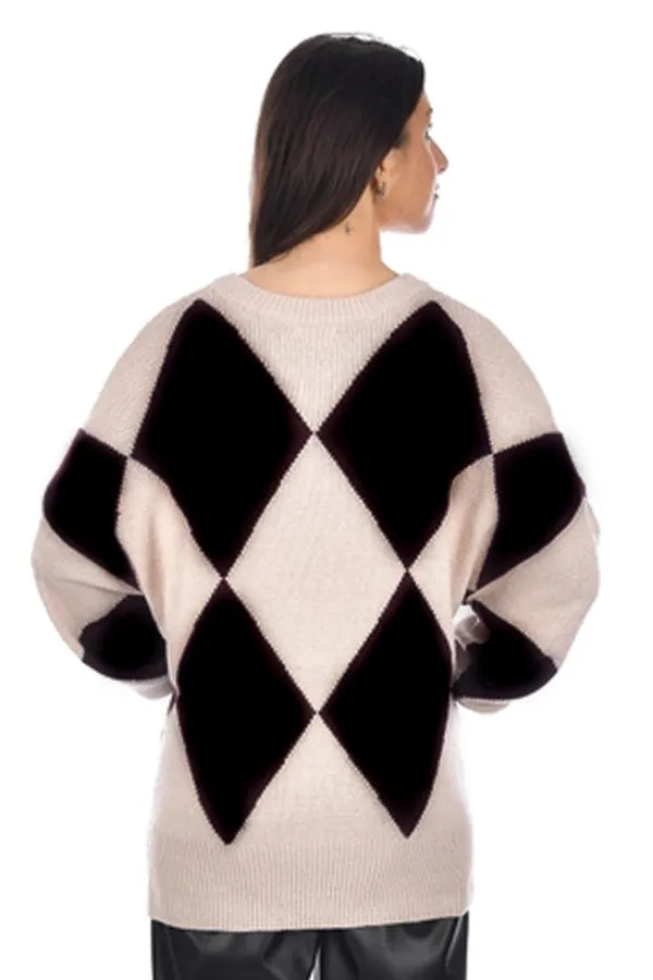 RD Style Maggie Boucle Large Argyle V-neck Sweater