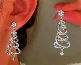 Rhinestone Christmas Tree Earrings