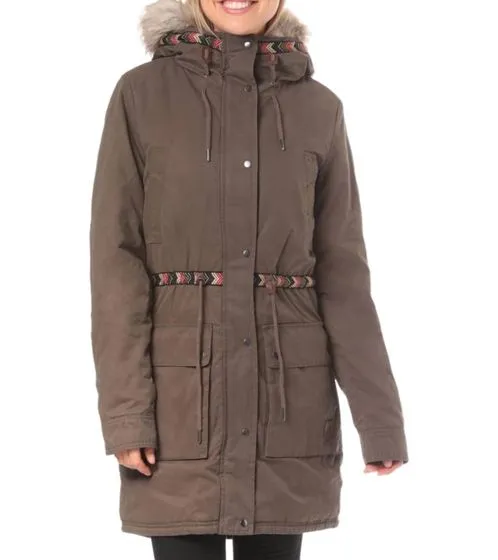 RIP CURL Montauk Damen Winter-Jacke wärmender Parka Kapuze mit abnehmbarem Fell GJKCM4 8535 Braun