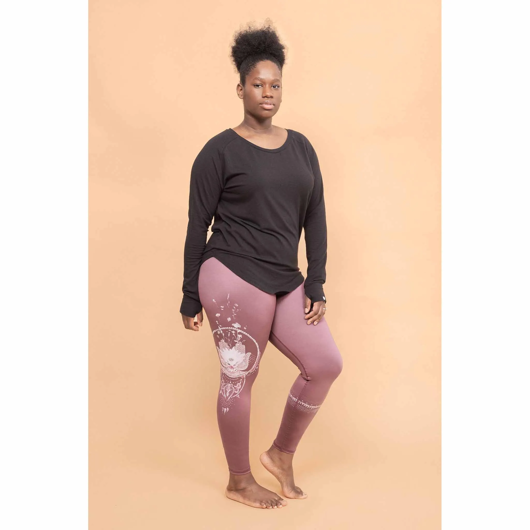 Rose Buddha legging de yoga hamsa fleuri