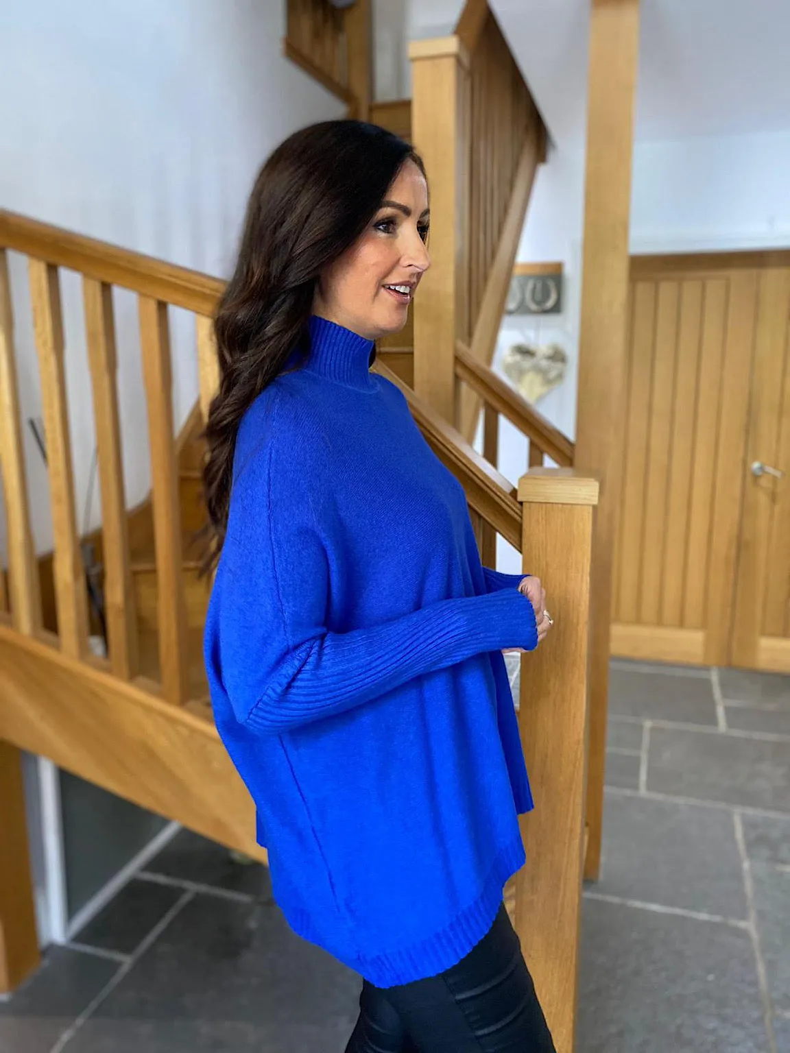 Royal Blue Ribbed High Neck Jumper Isla