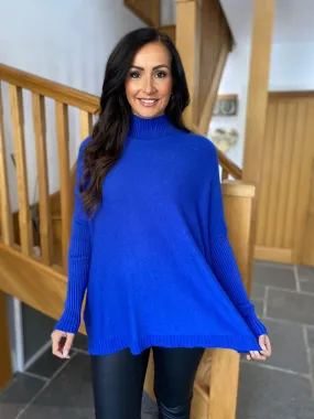 Royal Blue Ribbed High Neck Jumper Isla