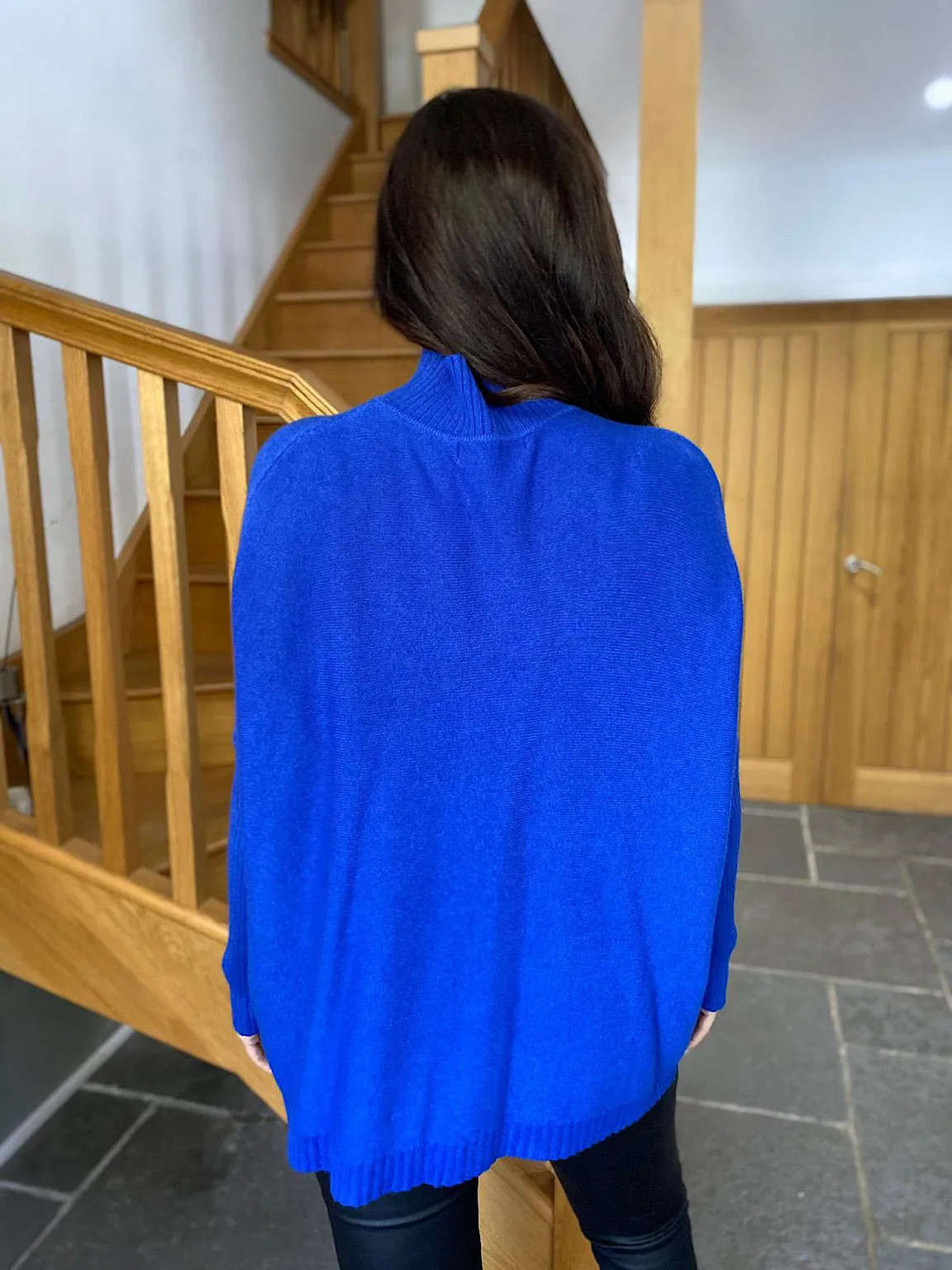 Royal Blue Ribbed High Neck Jumper Isla