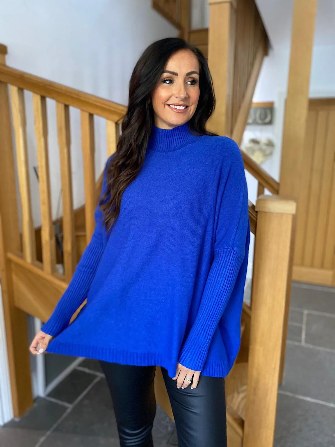 Royal Blue Ribbed High Neck Jumper Isla