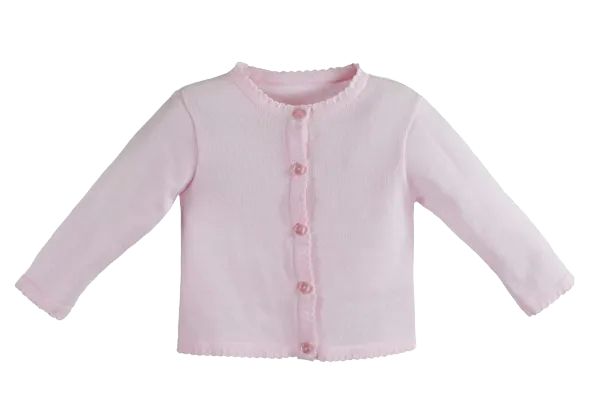 Scalloped Edge Cardigan Sweater - Pink