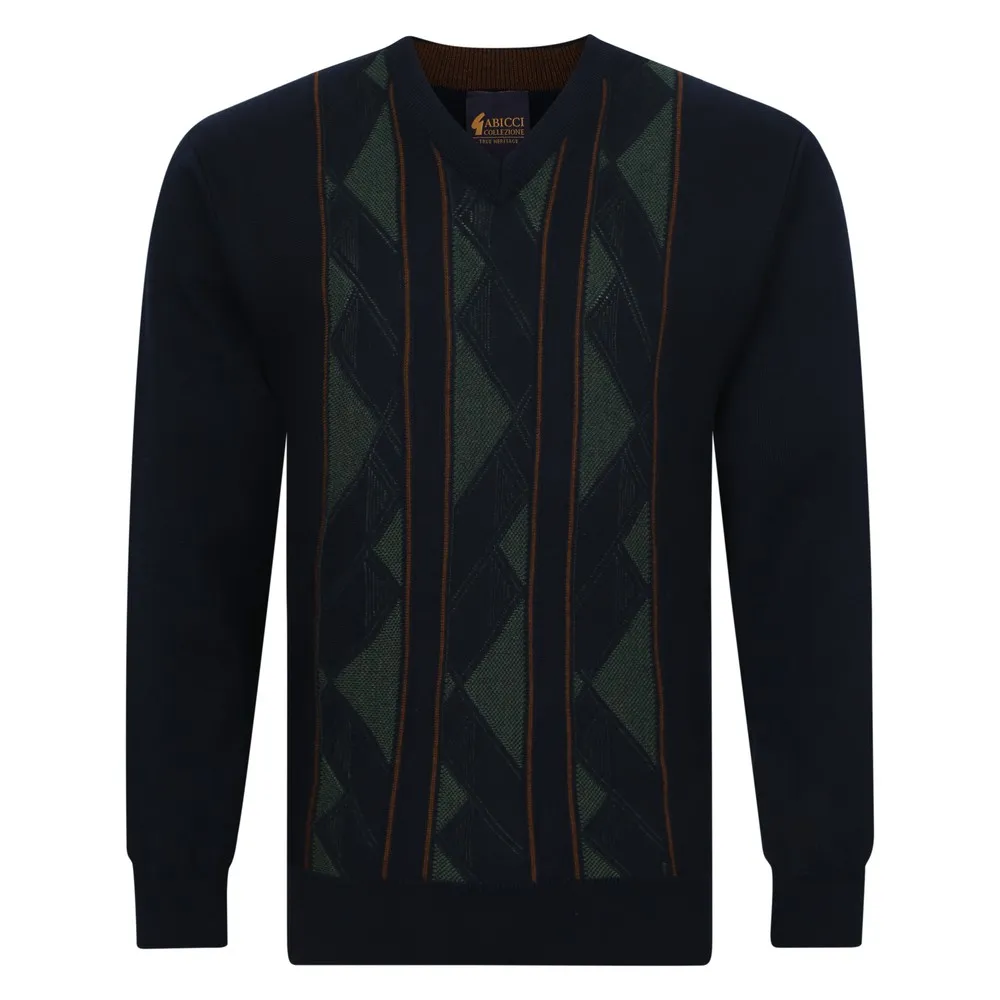 Seasonal Patterned Front V Neck Jumper