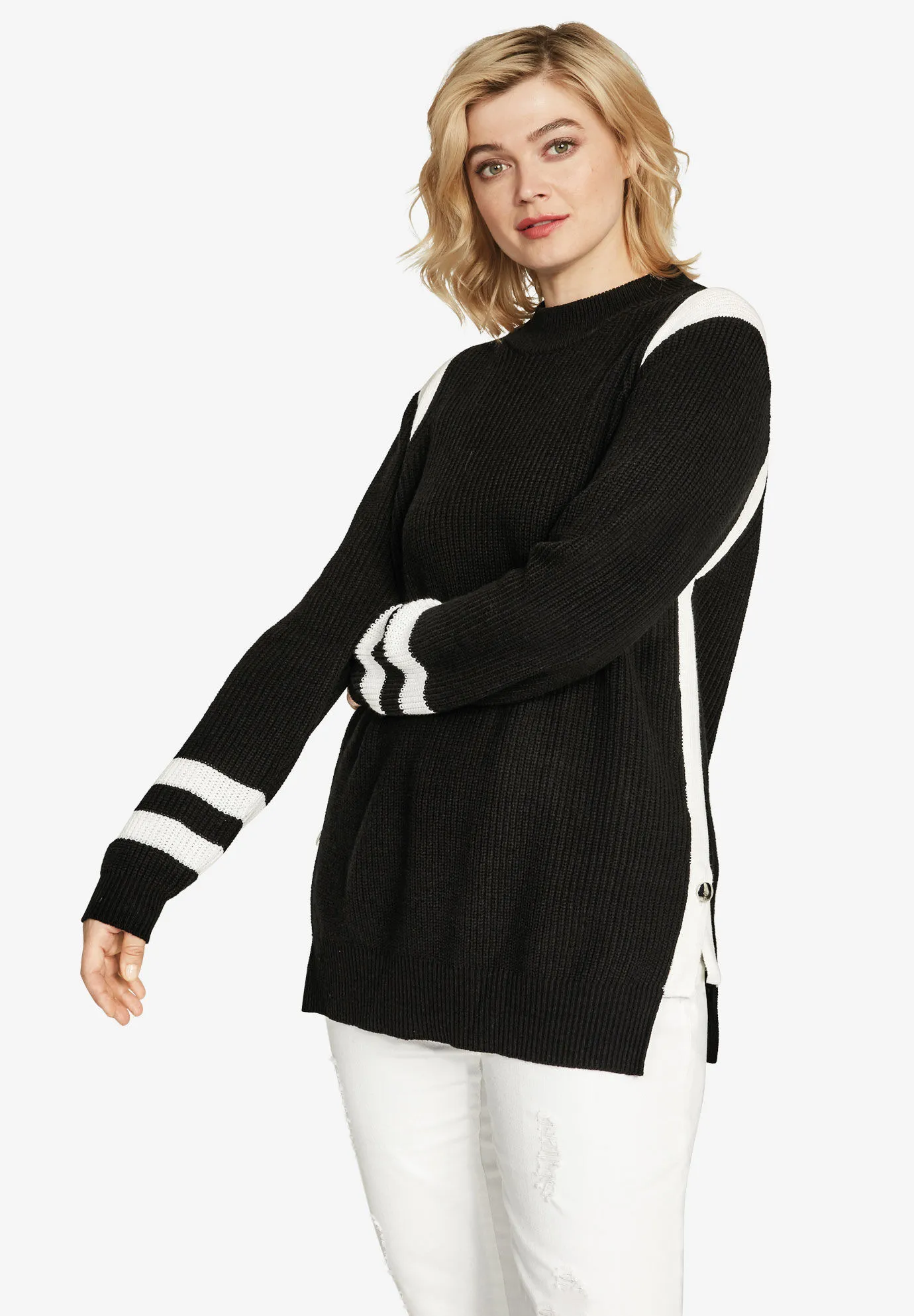 Side Stripe Mockneck Sweater