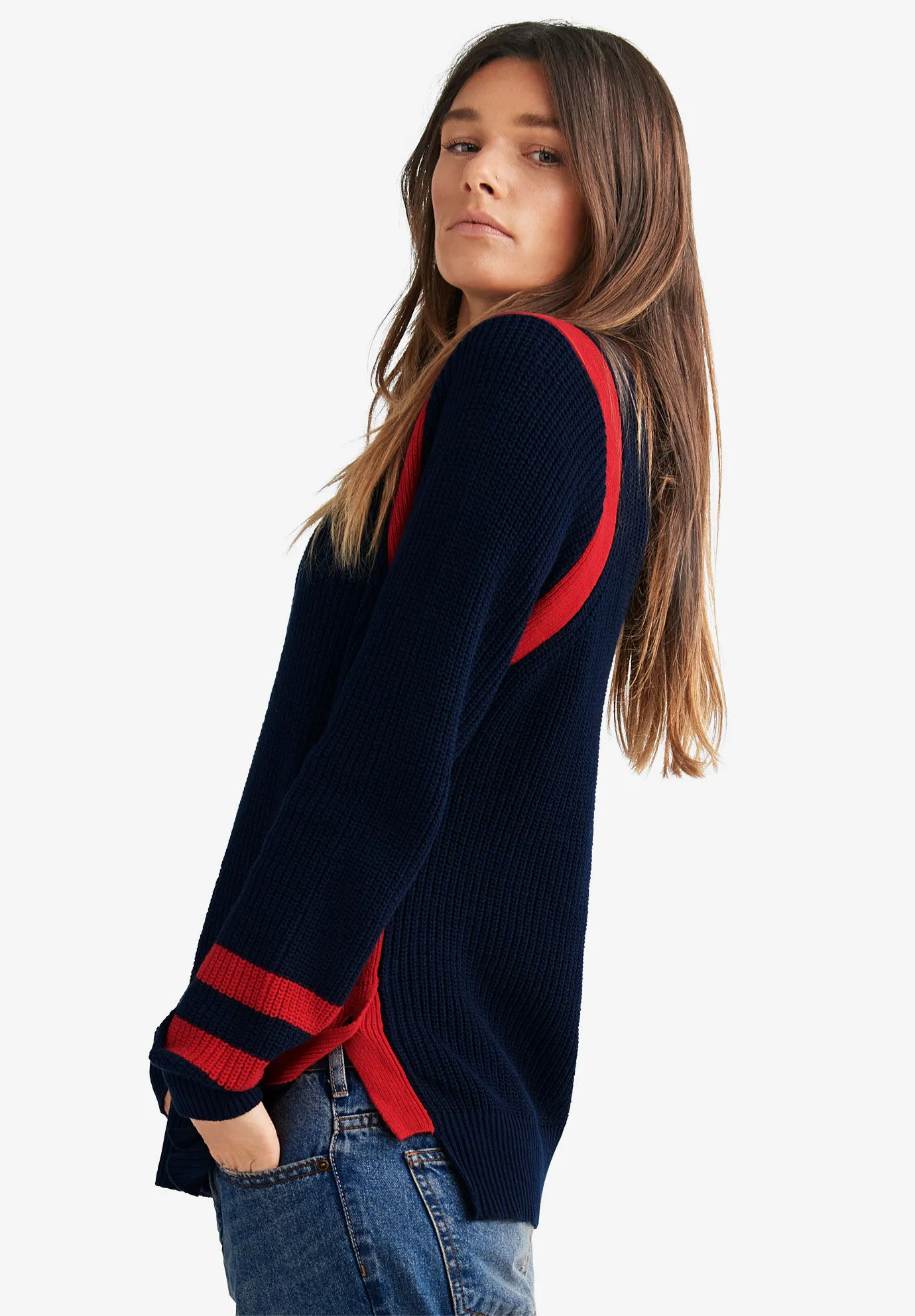 Side Stripe Mockneck Sweater