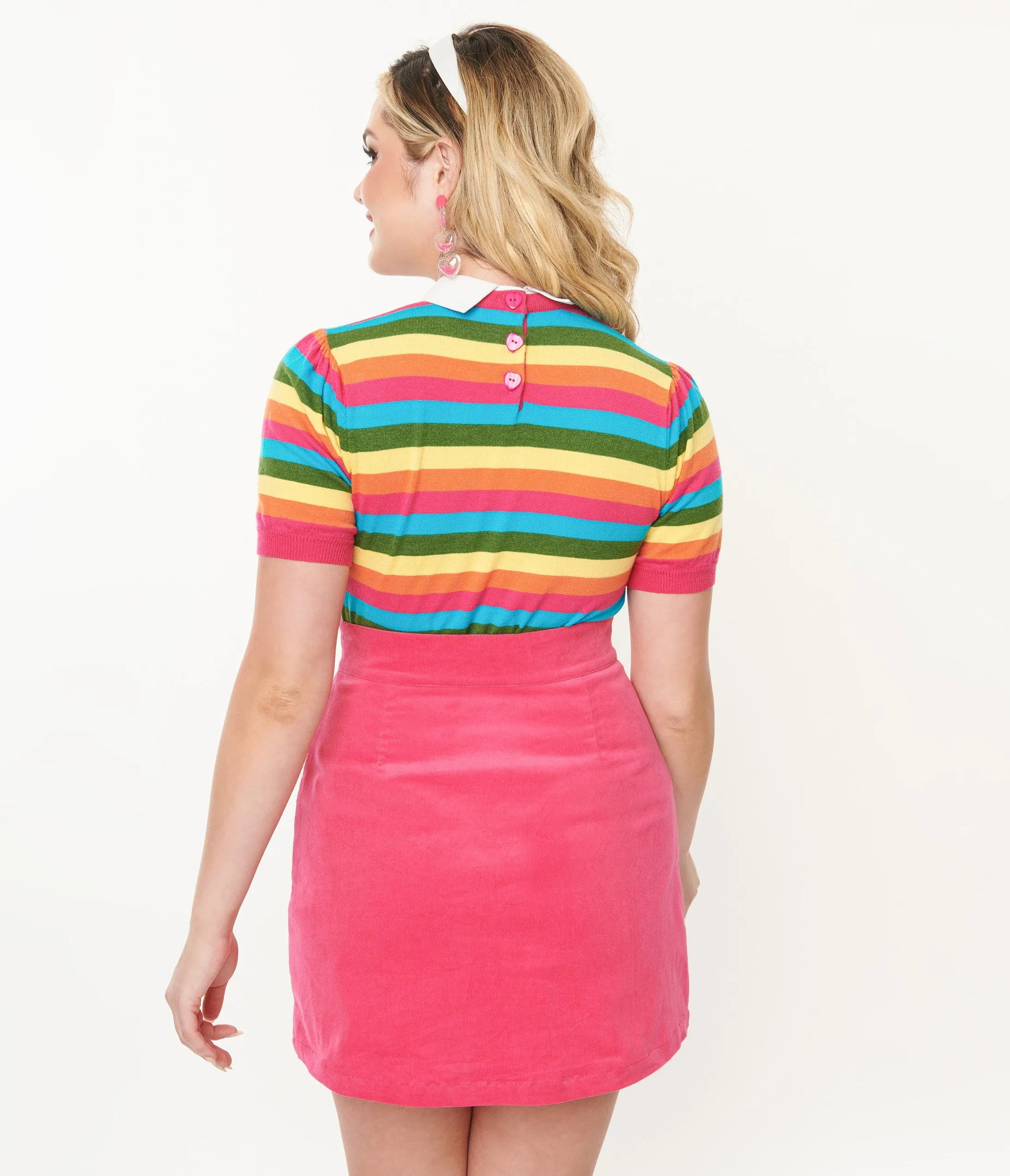 Smak Parlour 1950s Rainbow Stripe Heart Sweater