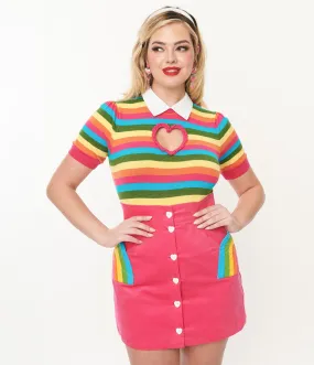 Smak Parlour 1950s Rainbow Stripe Heart Sweater