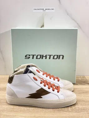 Stokton Sneaker uomo Bolt-U hi top sneakers pelle Bianca Made in Italy