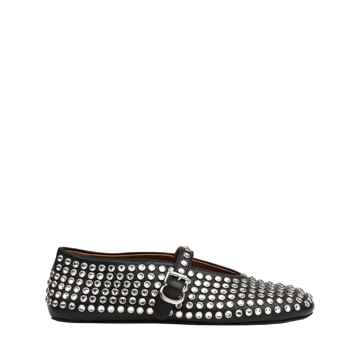 Strass Ballet Flats, Black Lambskin