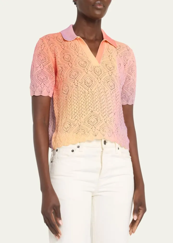 Thelma Ombre Cable-Knit Polo Sweater