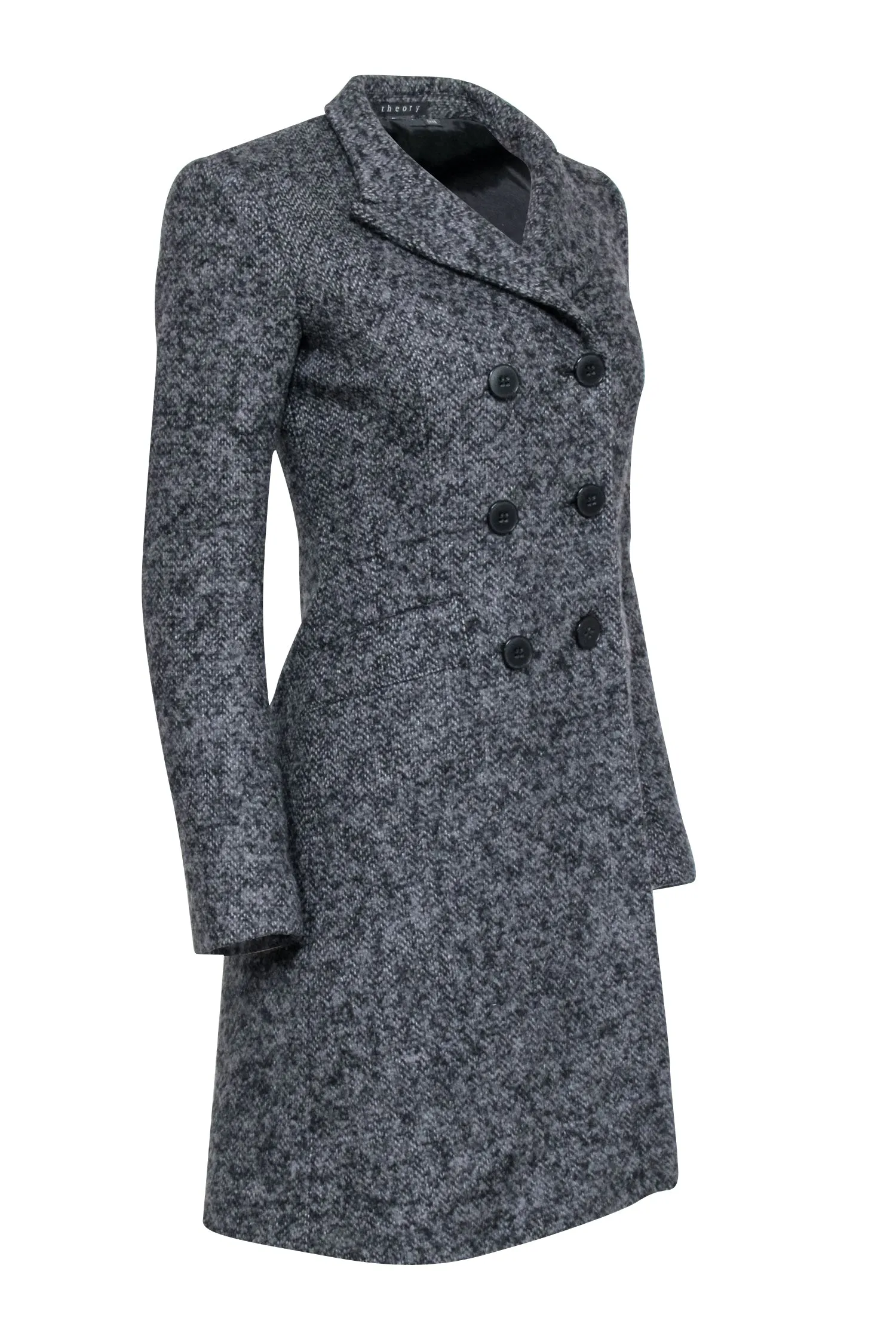 Theory - Dark Grey Double Breasted Tweed Coat Sz P