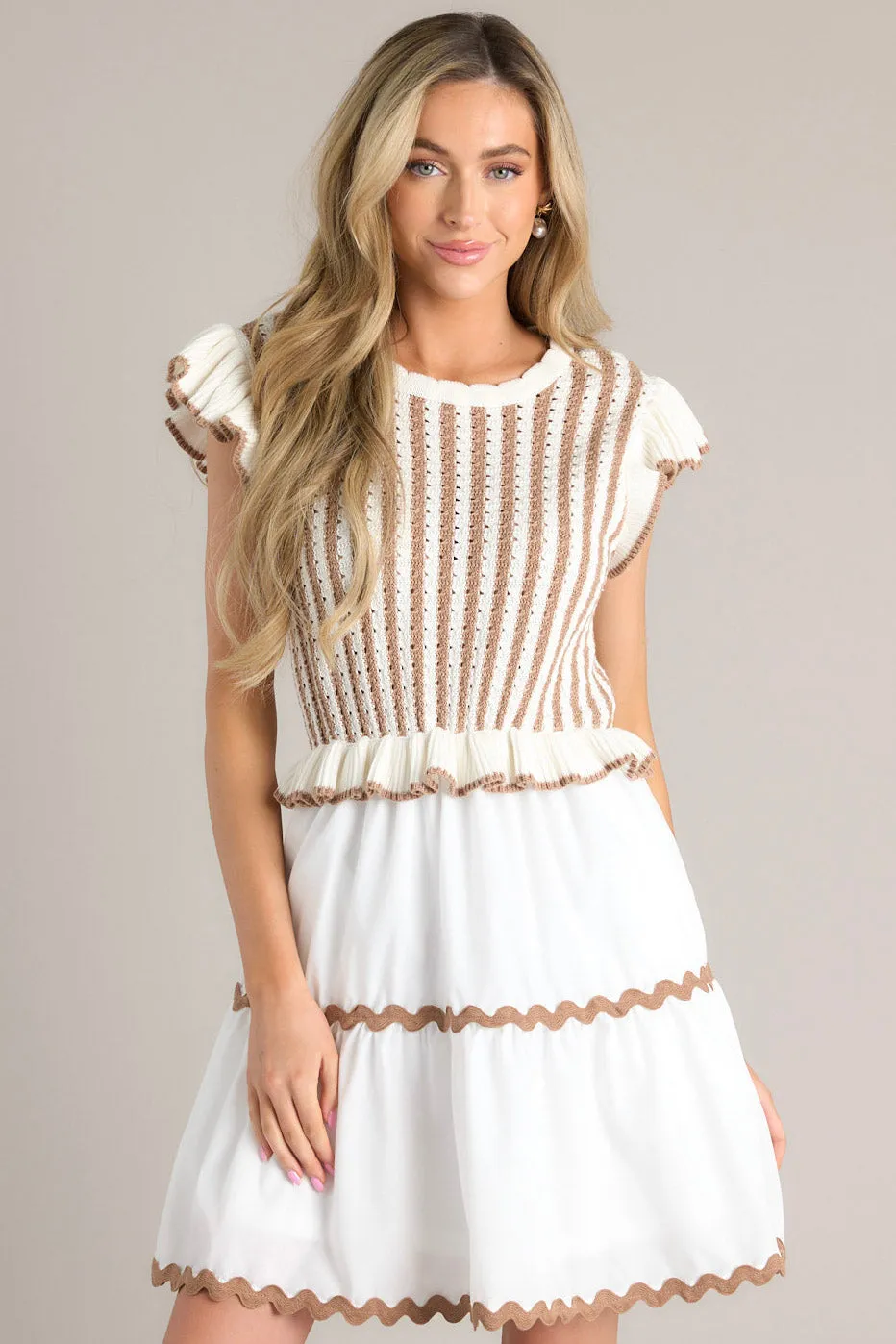 Treasured Times Mocha Stripe Sweater Mini Dress