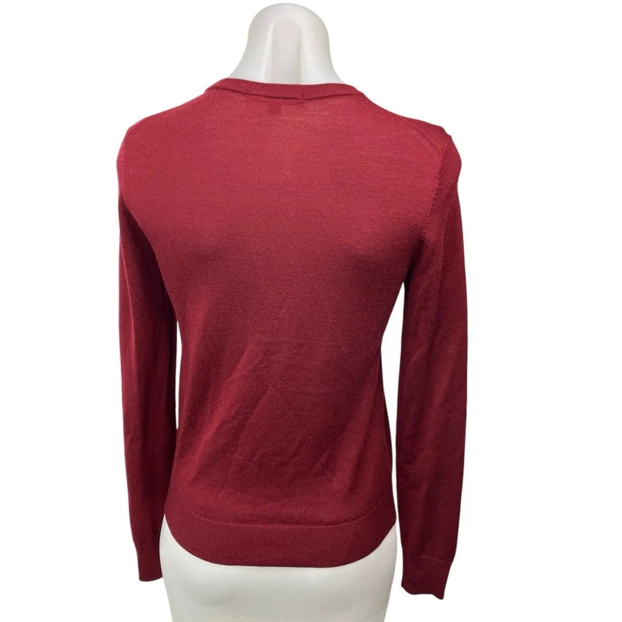 Uniqlo Maroon Red 100% Wool Crew Neck Long Sleeve Pullover Sweater Top Size XS