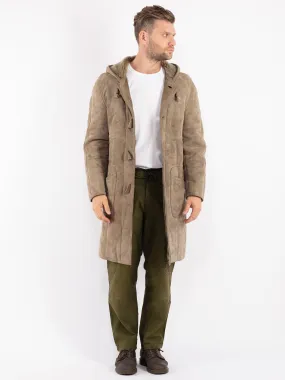 Vintage 70's Men Hooded Sheepskin Coat in Sage Green