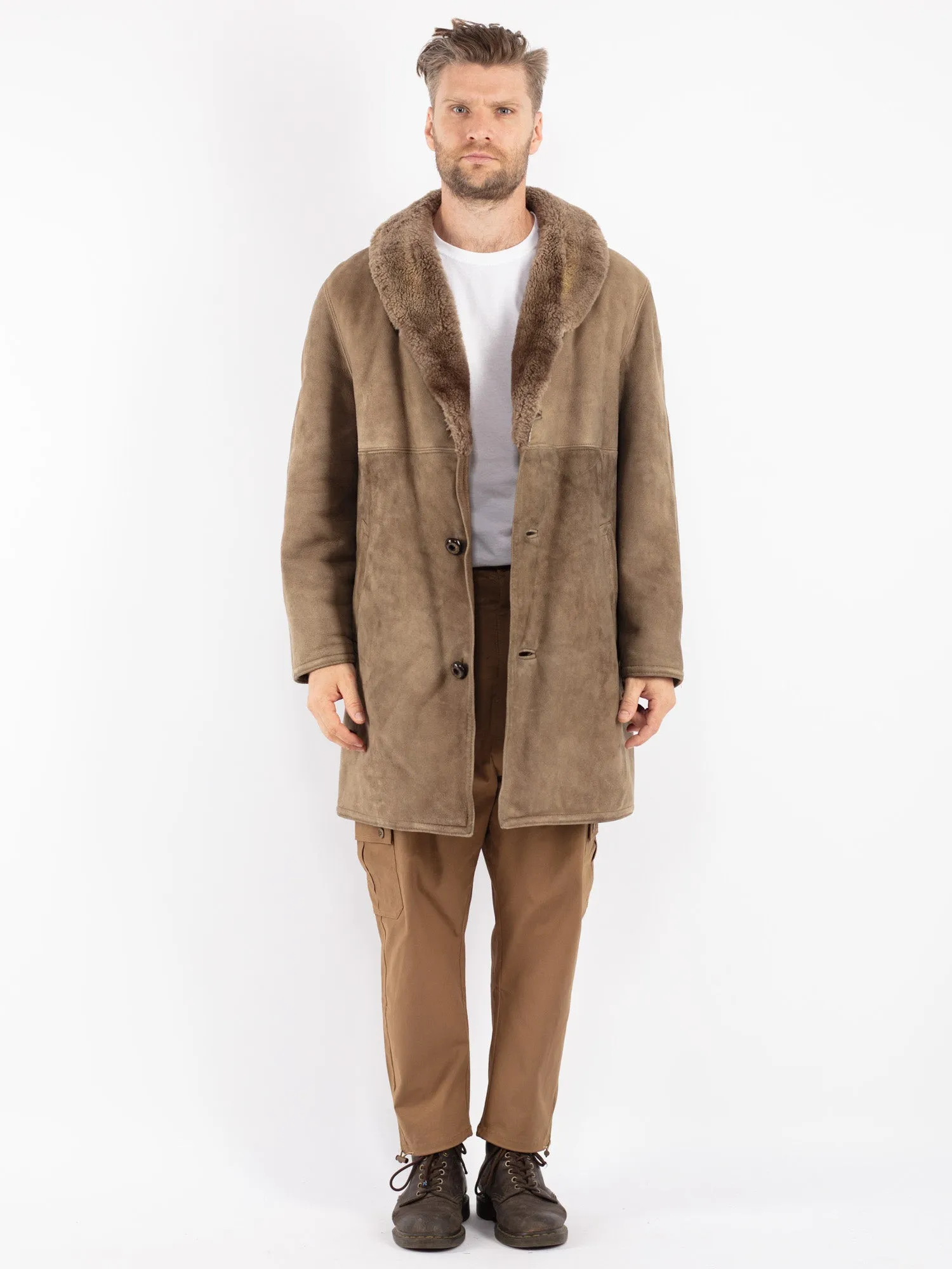 Vintage 70's Men Sheepskin Coat in Beige