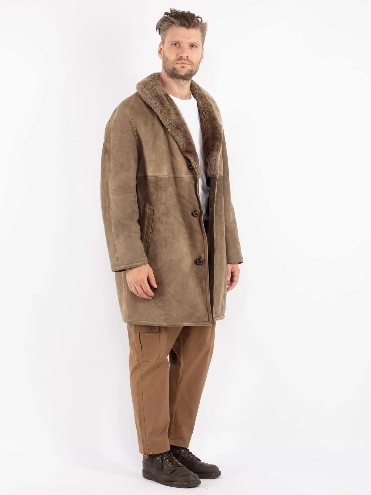 Vintage 70's Men Sheepskin Coat in Beige