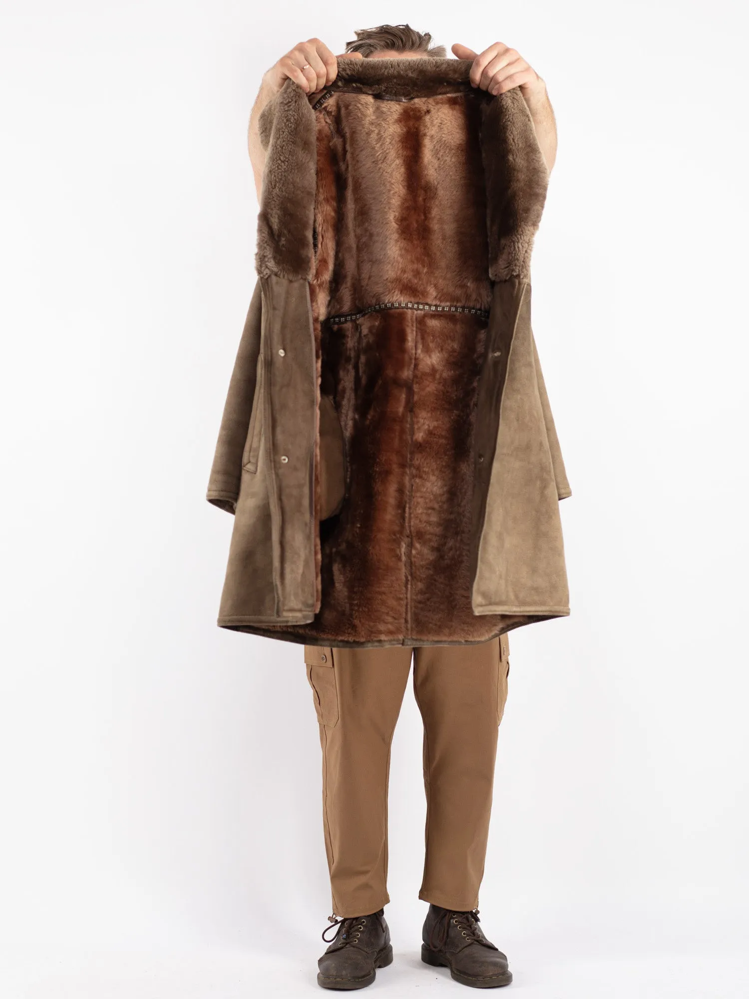 Vintage 70's Men Sheepskin Coat in Beige