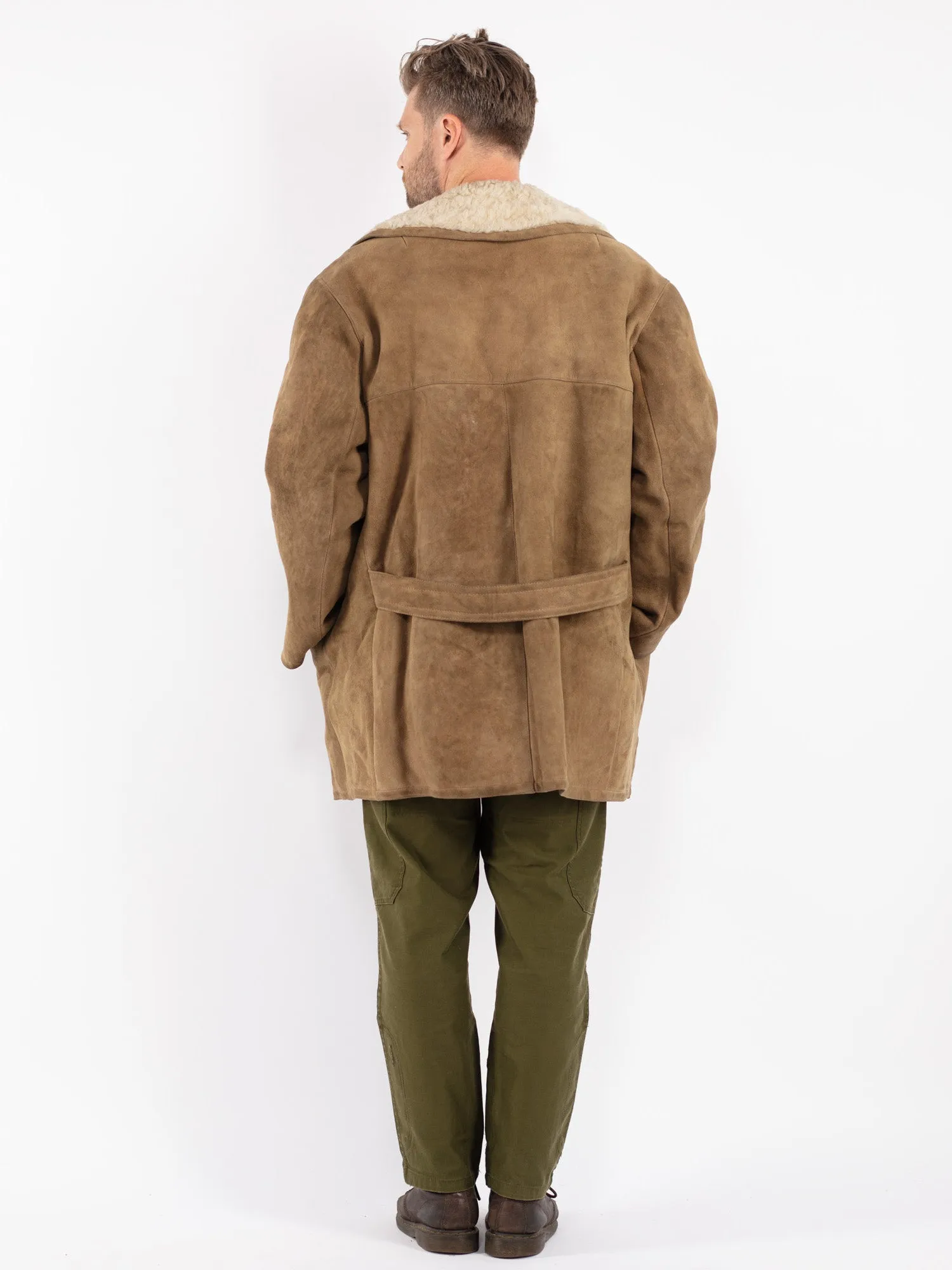 Vintage 70's Men Sheepskin Coat in Khaki