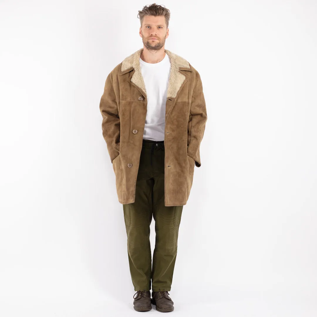 Vintage 70's Men Sheepskin Coat in Khaki