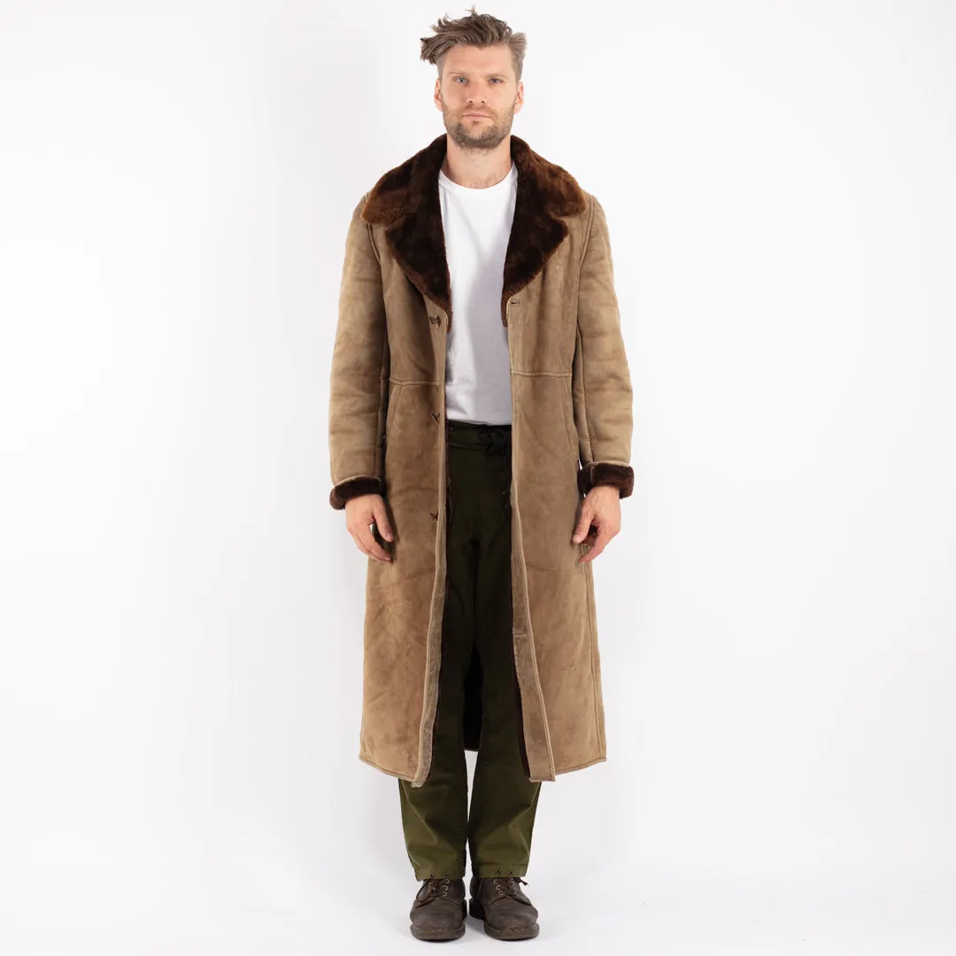 Vintage 70's Men Sheepskin Long Coat in Beige