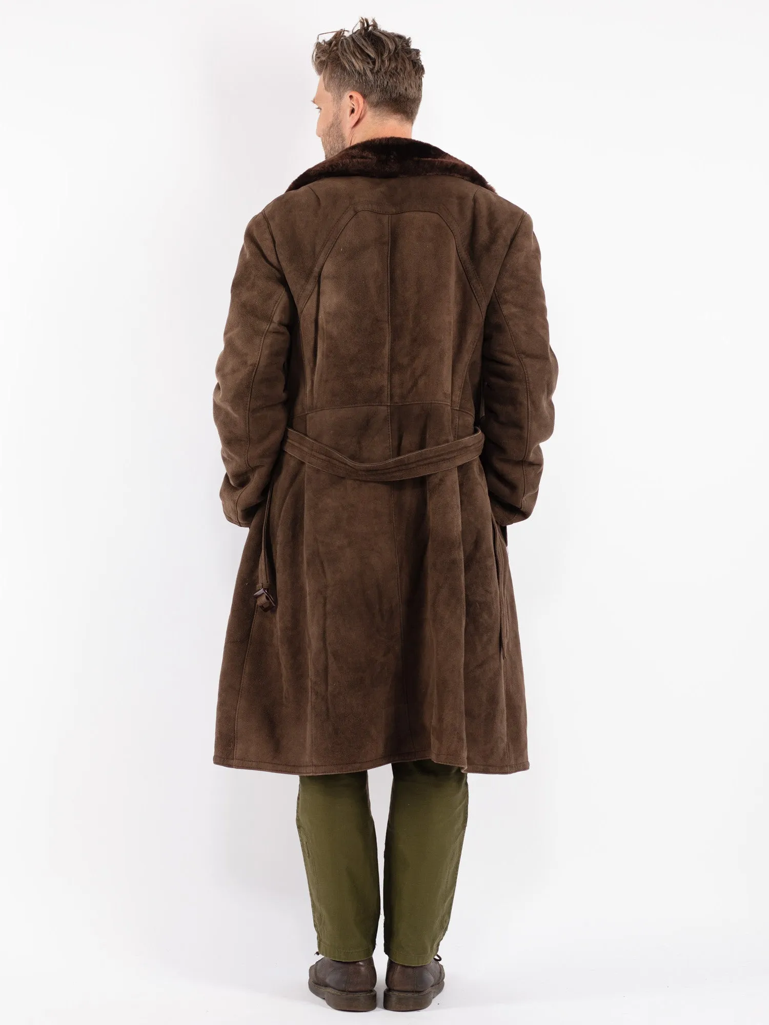 Vintage 70's Men Sheepskin Long Coat in Brown