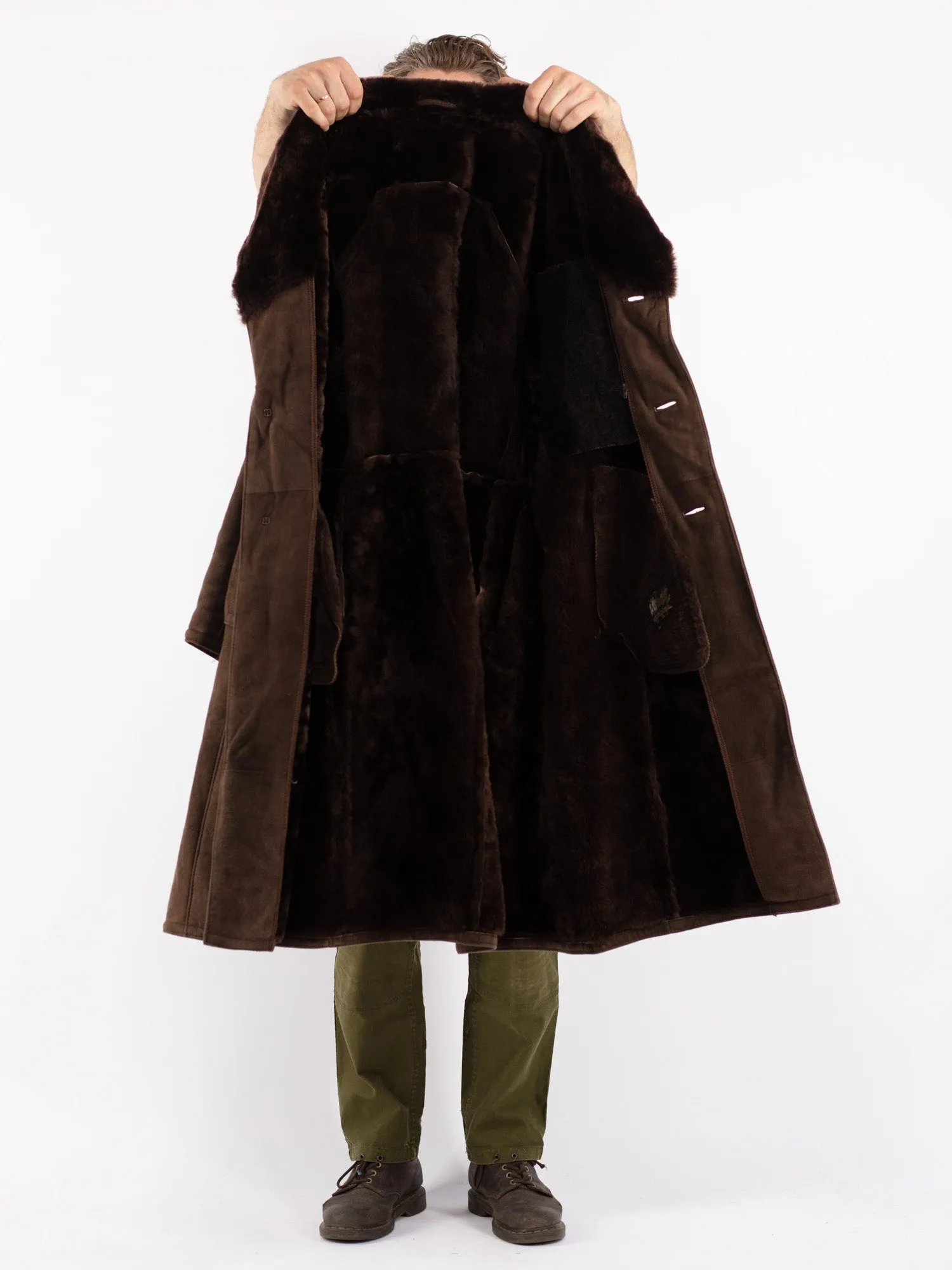 Vintage 70's Men Sheepskin Long Coat in Brown