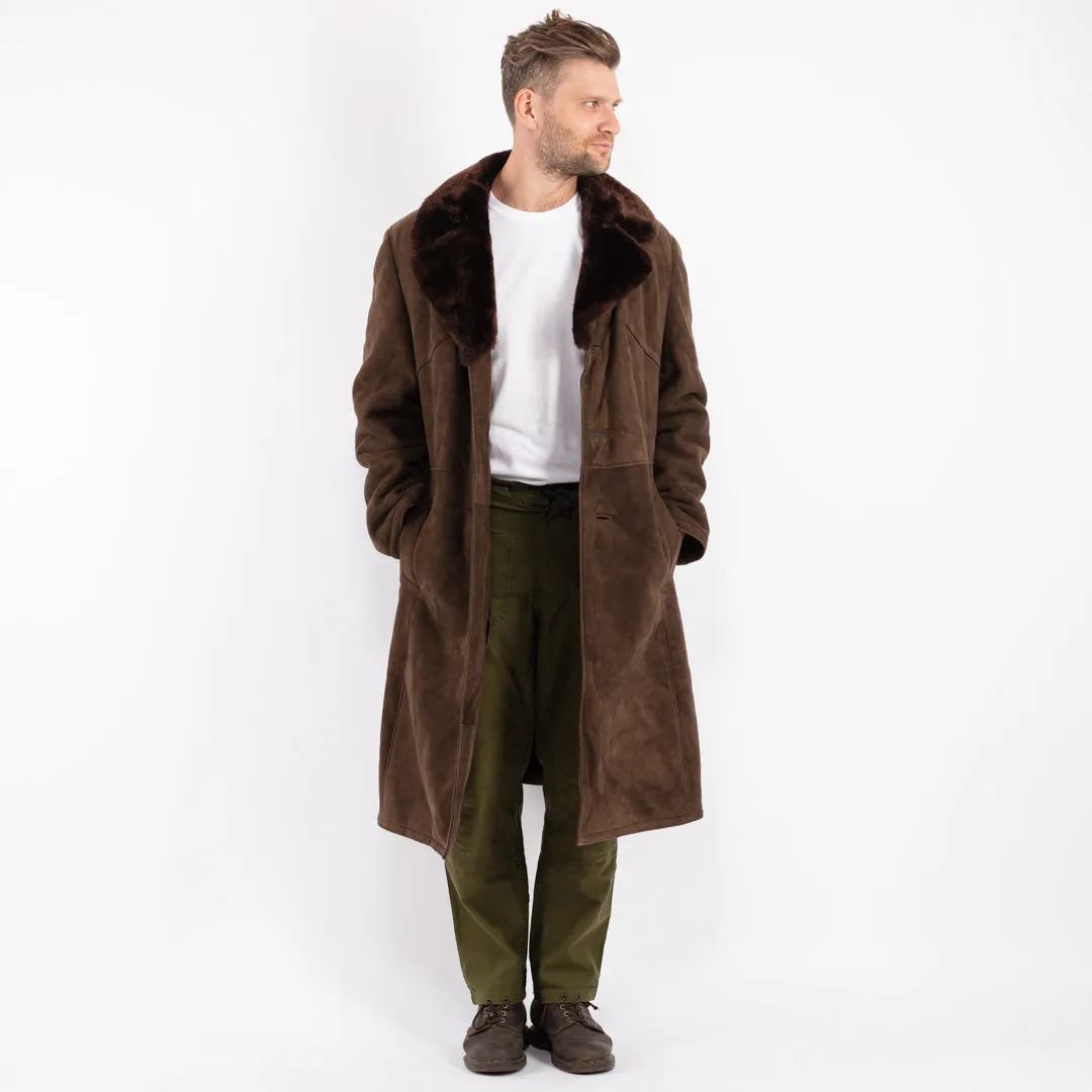 Vintage 70's Men Sheepskin Long Coat in Brown