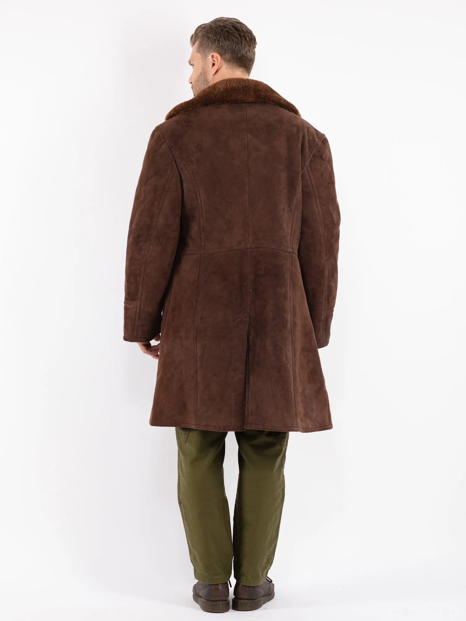 Vintage 70's Men Sheepskin Shearling Coat in Brown