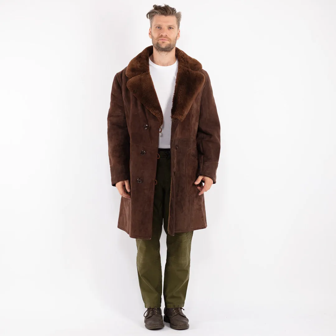 Vintage 70's Men Sheepskin Shearling Coat in Brown