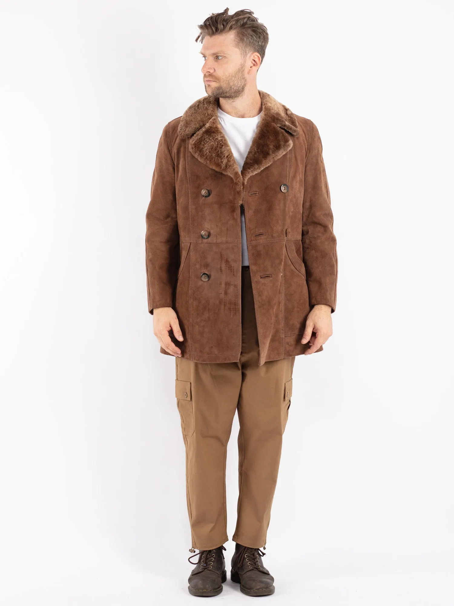 Vintage 70's Men Suede Sherpa Coat in Brown