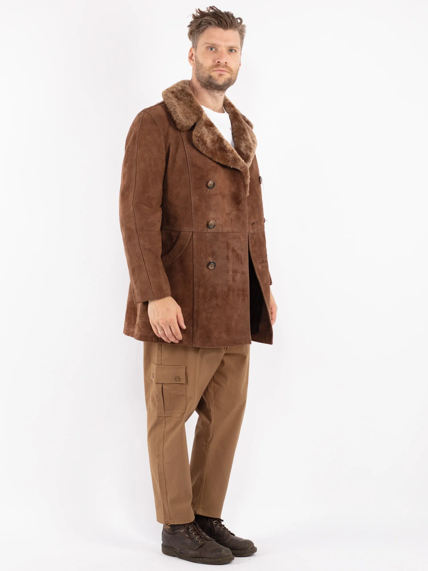 Vintage 70's Men Suede Sherpa Coat in Brown