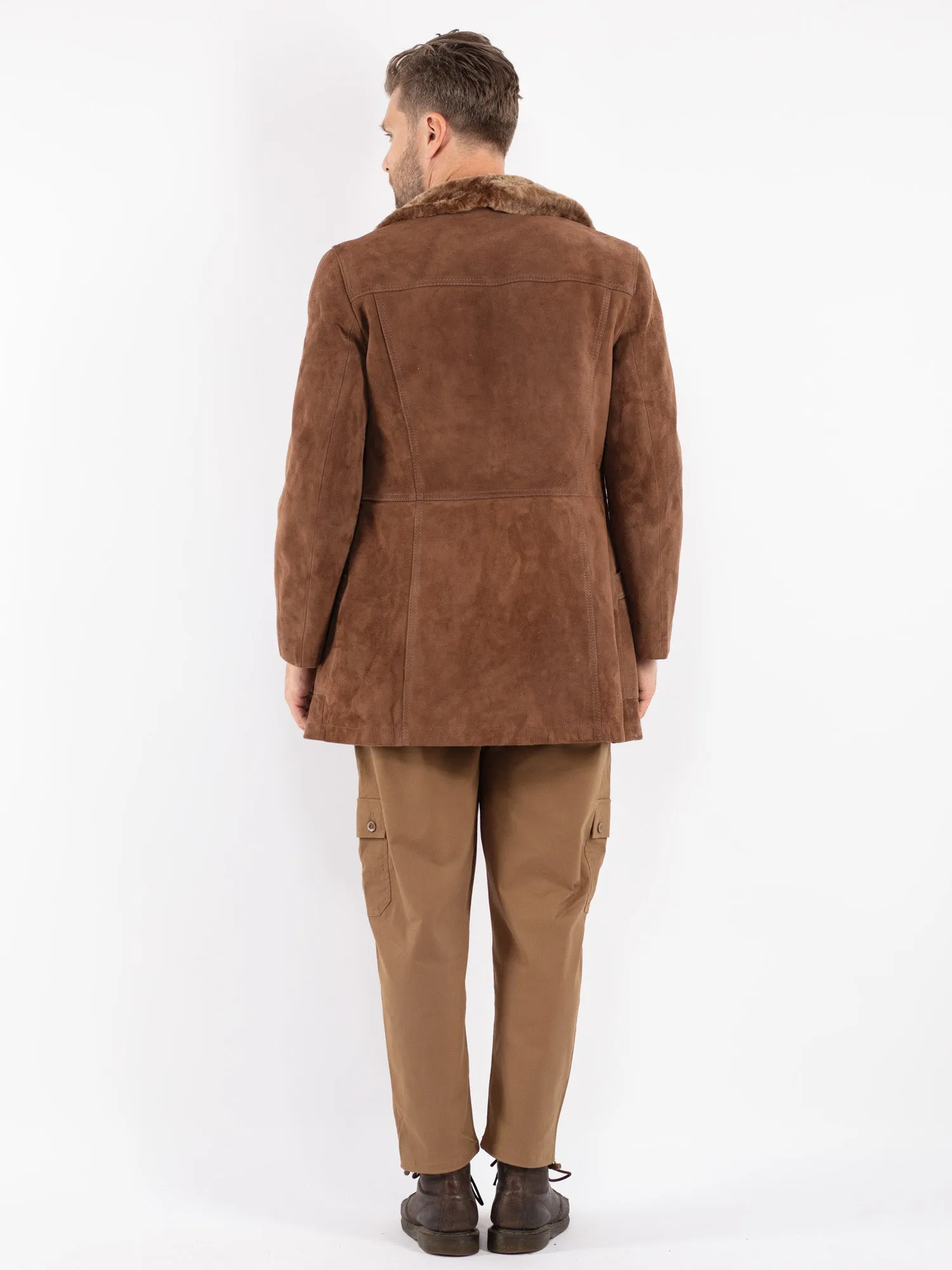 Vintage 70's Men Suede Sherpa Coat in Brown