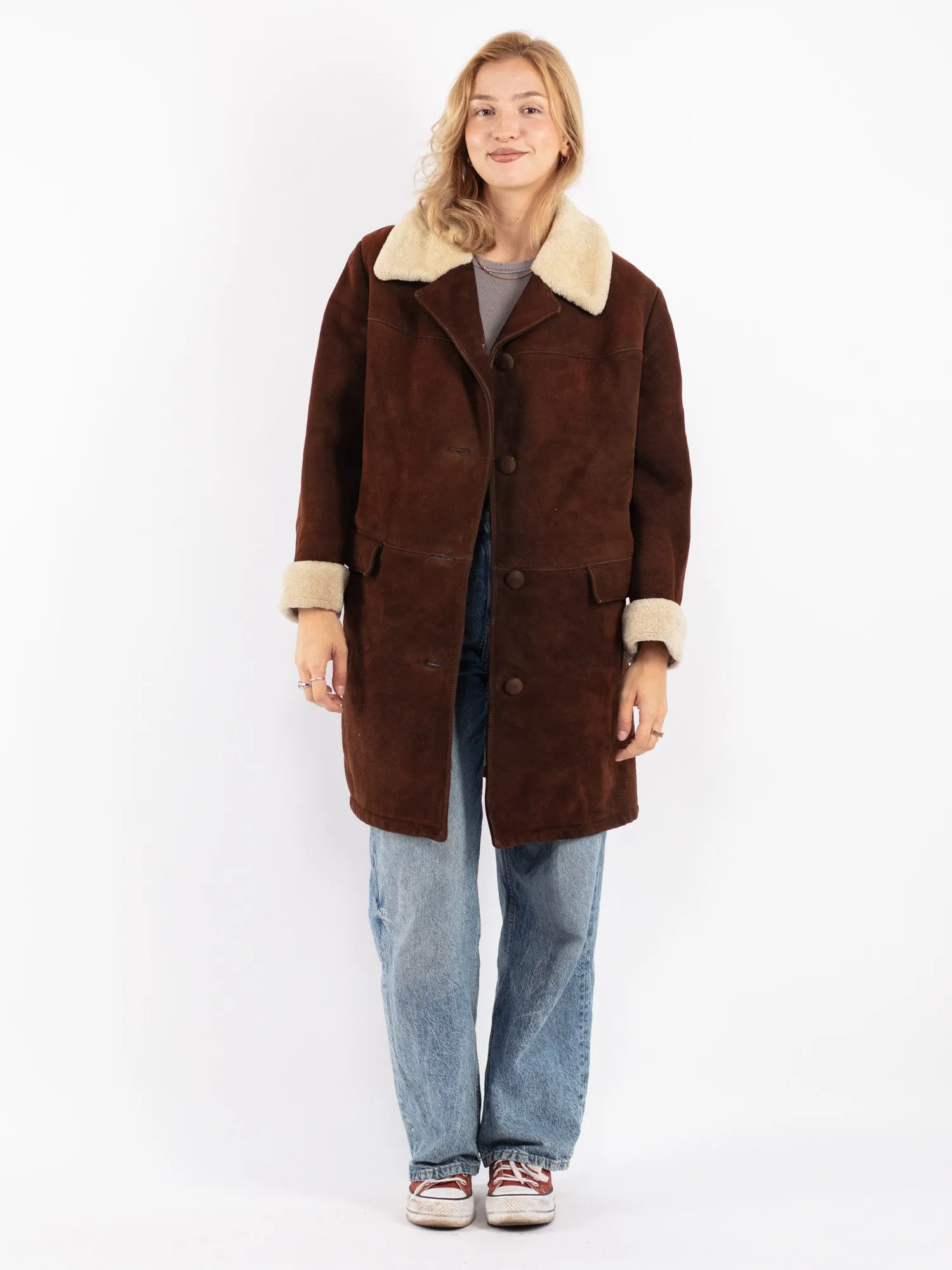 Vintage 70's Women Sheepskin Coat in Brown